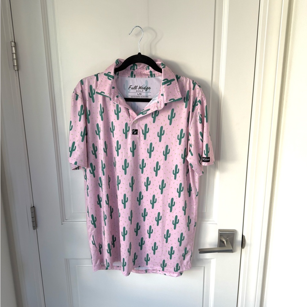 FULL WEDGE Cactus Whack Pink Polo Golf Shirt Men’s Size Large